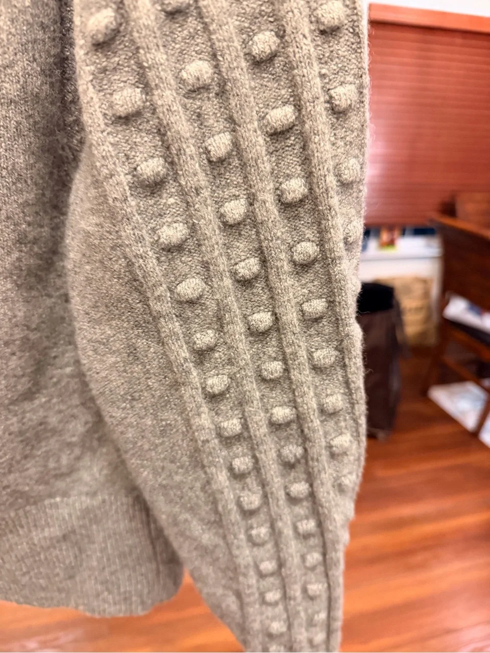 Free People Gray Knit Bobble Cardigan with Lace Trim